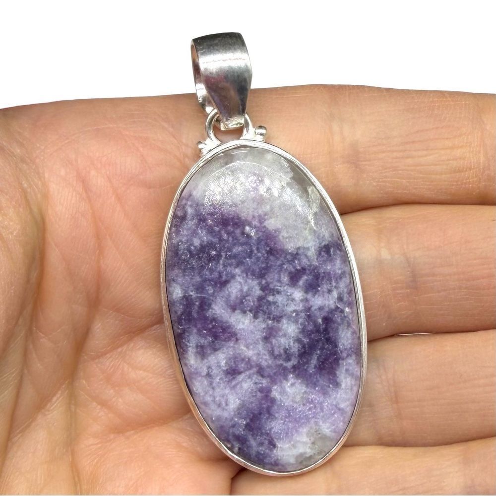 Lepidolite Necklace Pendant 925 Sterling Silver Overlay - Picture 2 of 3